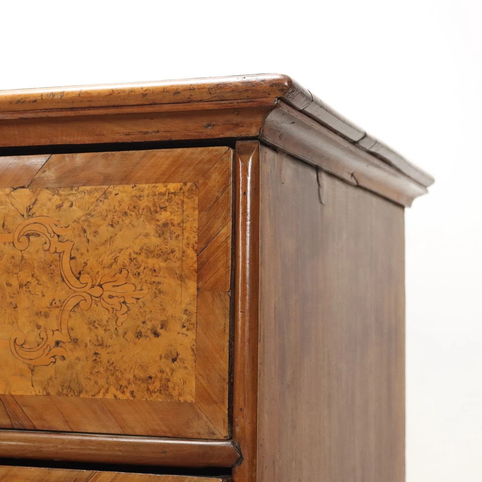 Commode Ancienne Sapin Noyer 3 Tiroirs Italie XVIIe Siècle Originale - Photo 4/4