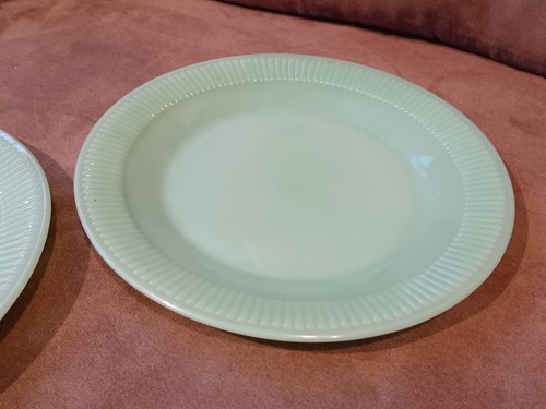 2 Fire King Jadeite Jane Ray ? Pair Dinner Plates Lot 9" - Picture 3 of 11