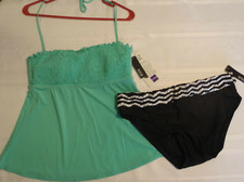 ANA Size 8 Aquamarine Swim Halter Top Black Panty Swimsuit Set NWT