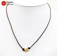 10-11mm Rice Natural Pink Pearl Pendant Necklace for Women 18" Leather Chokers