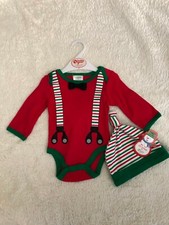 Baby Gear Boys Christmas one piece Outfit w/ Suspenders Bow Tie and Matching Hat