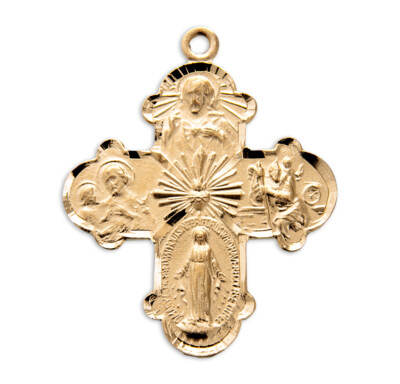 Gold Over Sterling Silver Large Four-Way Cross Medal Pendant on 24