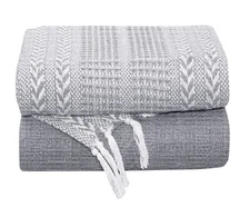 100% Cotton Hand Woven Herringbone All Season Throw Blankets 50x60'' | Set of 2