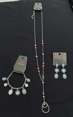 Paparazzi Jewelry Set Carefree Cowboy Charm Turquoise Earrings Bracelet  Necklace