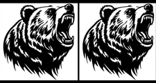 Angry Grizzly Bear Rendering TWO PACK Black Vinyl Decal Car Truck Window Tablet