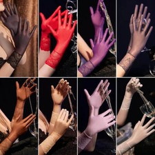 Womens Ultra-thin Sheer Shiny Nylon Bridal Prom Party Costume Lace Short Gloves  
