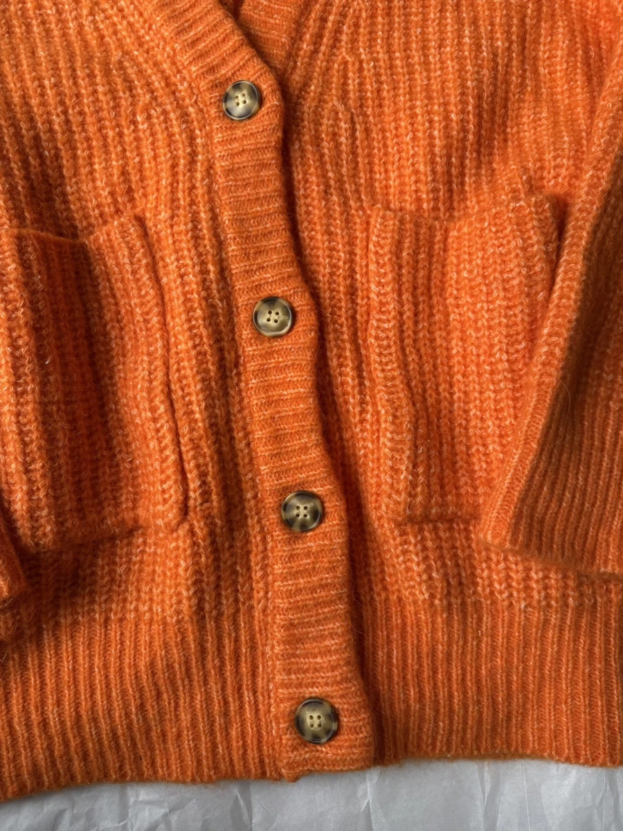 Zara Blog’s Fav Lana Alpaca Blend Oversized Orange Chunky Knit Pocket cardigan S
