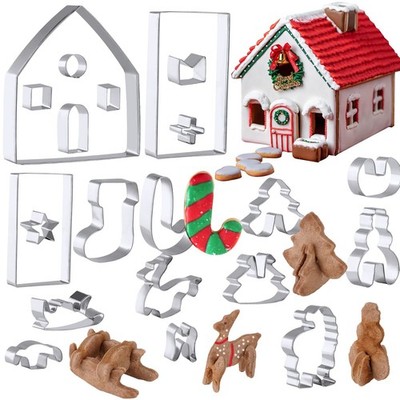 NiHome 21PCS 3D Gingerbread House & Christmas Scenery Stainless Steel Cookie ...
