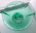 Vintage Jeanette Glass Ultramarine Swirl footed CONSOLE Bowl HANDLED 10" X 4.5"