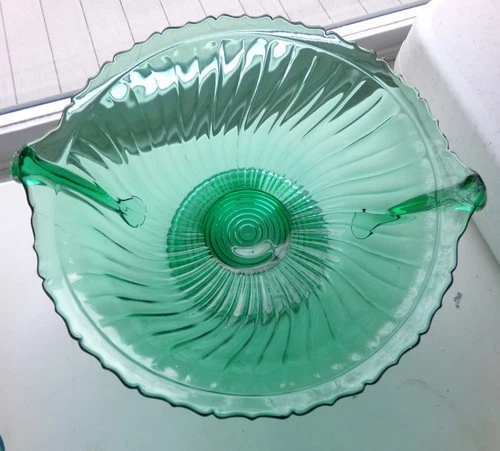 Vintage Jeanette Glass Ultramarine Swirl footed CONSOLE Bowl HANDLED 10" X 4.5"