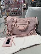 Auth Balenciaga Medium Classic Motorcycle Bag Pink Mesh Lambskin Crossbody Bag