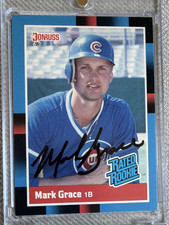 1988 Donruss Rated Rookie Mark Grace #40 on card Autograph Chicago Cubs . rookie card picture