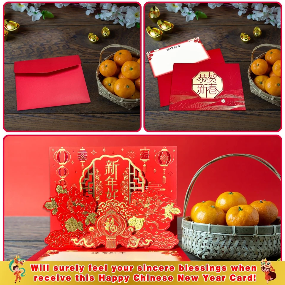 Tarjetas Feliz Año Nuevo Chino Peonía 3D Pop Up Tarjeta 2026 Año de la Barbilla de Caballo... Foto 4 de 4