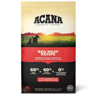 ACANA Red Meat Dry Dog Food Grain Free High Protein Beef Pork Lamb, 25 lbs Bag