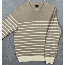 J Crew Sweater Crew Neck Men Medium Gray Stripes Long Sleeve Lightweight Cotton