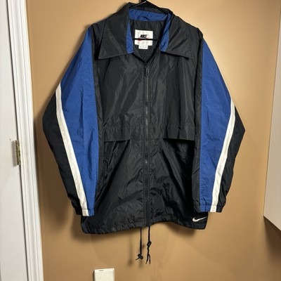 Vintage Nike Windbreaker Jacket 90s Blue Black Med Lined Full Zip Track Swoosh