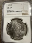 1883-O Morgan Silver Dollar NGC MS63 Very nice coin !
