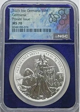 Lady Germania 2025 5 Mark 1 oz Pure Silver coin NGC MS 70
