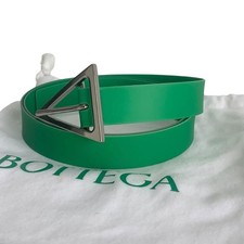 Bottega Veneta Triangle Buckle Rubber Belt Green Silver Unisex