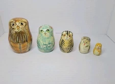 Vintage Authentic Models Wooden Cat Russian Nesting Dolls Set Of 5 Matroska