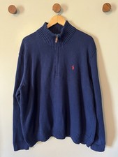 POLO RALPH LAUREN 1/4 Zip Mock Neck Pullover Sweater Men's Size XXL Blue Cotton