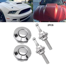 Silver Push Button Release Quick Hood Bonnet Pins Lock Clip Car Bumper Latch Kit