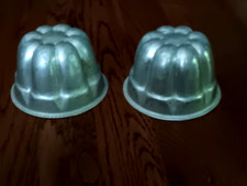 2x Vintage Diamond Jelly Moulds 1950s Aluminium Round Ribbed Small Individual