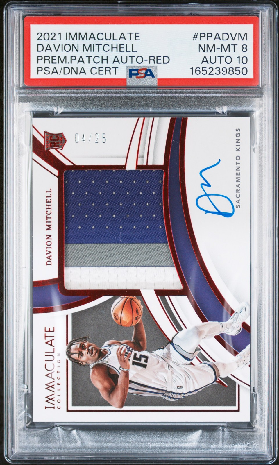 2021 PANINI IMMACULATE COLLECTION RED DAVION MITCHELL RC 4/25 PSA 8 DNA AUTO 10