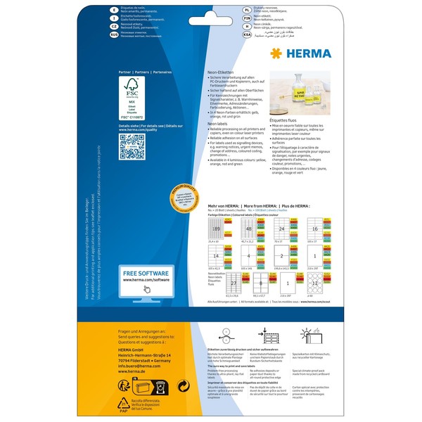 Herma 5140 Neon Gelbe Etiketten 540 StüCk 63.5 X 29.6 Mm-image