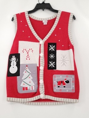 Holiday Editions Christmas Sweater Womens Size Medium Red Open Knit Sleeveless