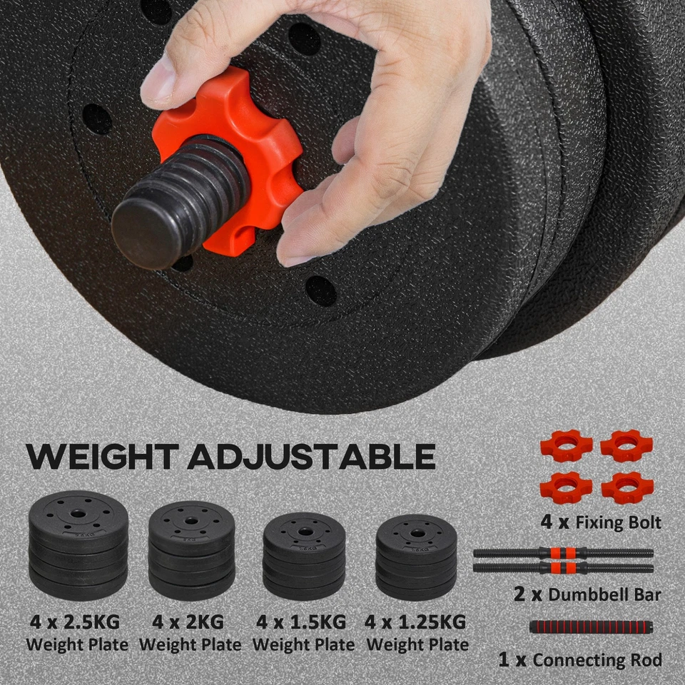 HOMCOM 30kg Adjustable 2 IN 1 Barbell Dumbbells Weight Set for Body Fitness, photo 4 of 5
