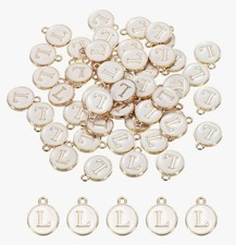 White Enamel Letter L Charms Gold Tone Alphabet Pendant 50pcs Jewelry DIY -NEW