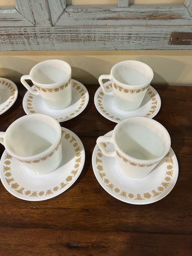 Vintage Corelle Golden Butterfly Dinnerware Lot of 12 Pieces Saucers & Cups - Picture 5 of 17