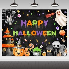 Avezano Happy Halloween Backdrop Spooky Ghost Party Banner for Kids