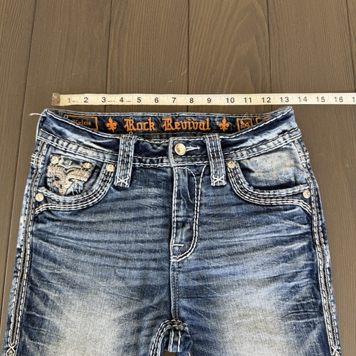 Rock Revival Jeans Women 24x30 Kelcie High Rise Boot Blue Embellished Denim READ - Picture 6 of 15