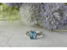 925 Sterling Silver Blue Topaz and Quartz Ring Size 7
