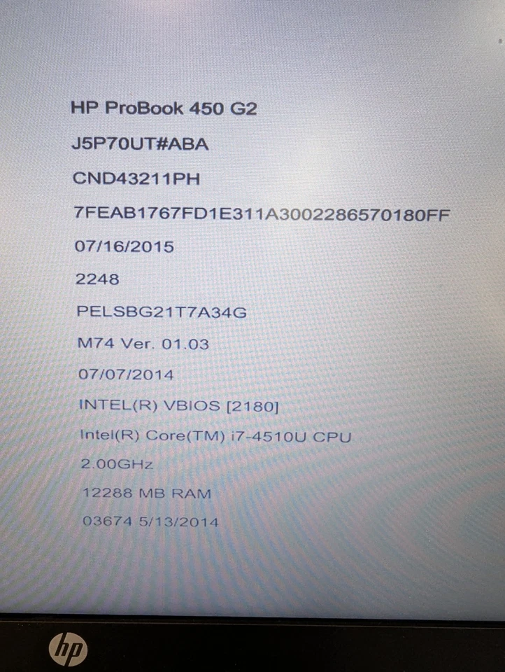 HP ProBook 450 G2 Core i7-4ta generación 12 GB Ram SIN HDD/cordón arranca #410 Foto 2 de 4