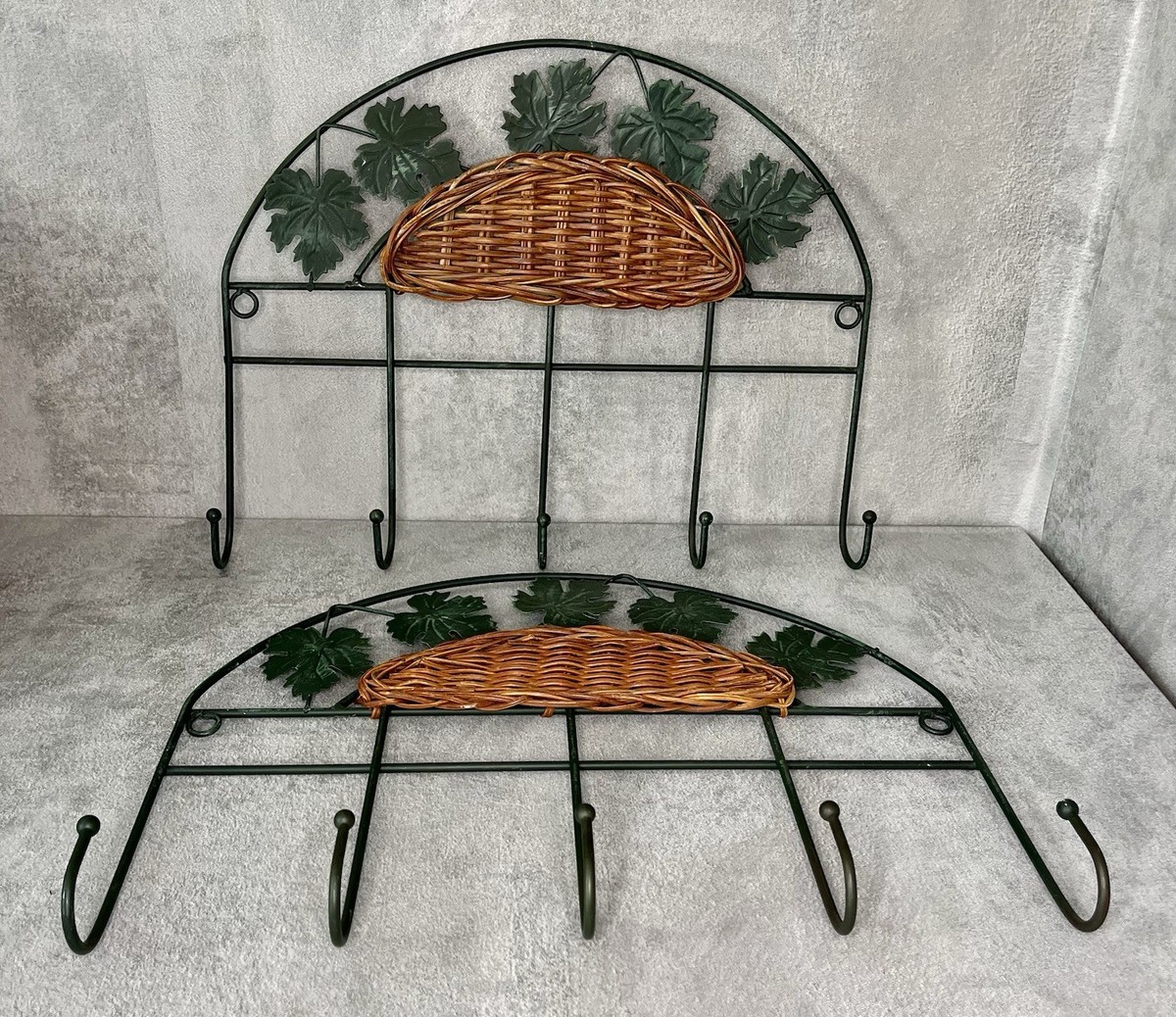 Pair Of Metal Wicker Decorative Vine Leaf Wall Mounted Hooks,