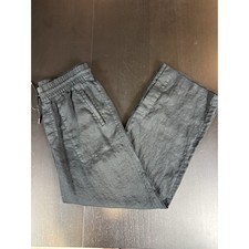 Athleta Retreat Linen Wide Leg Pant Black Medium Pull On Elastic Waist Slit Ankl