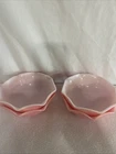 SET OF 4 VINTAGE HAZEL ATLAS RUFFLED CRINOLINE PINK & WHITE MILKGLASS 5.5" BOWLS