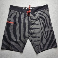Fox Racing Board Shorts Men 38 Vegas Stretch Black Grey Stripes Cargo Pocket 10"
