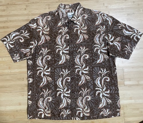 Kahala 1936 Mens XL Brown Floral Hawaiian Shirt Cotton Made in Hawaii