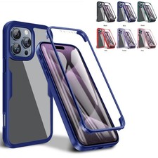 For iPhone 15 14 13 16 17 Pro Max Clear Case Full Body Built in Screen Protector