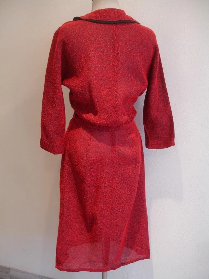 Женщин M винтажный 1920-х красный черный Nubby Tweed платье подпоясанный воротник на пуговицах оригинал - Изображение 4 из 4