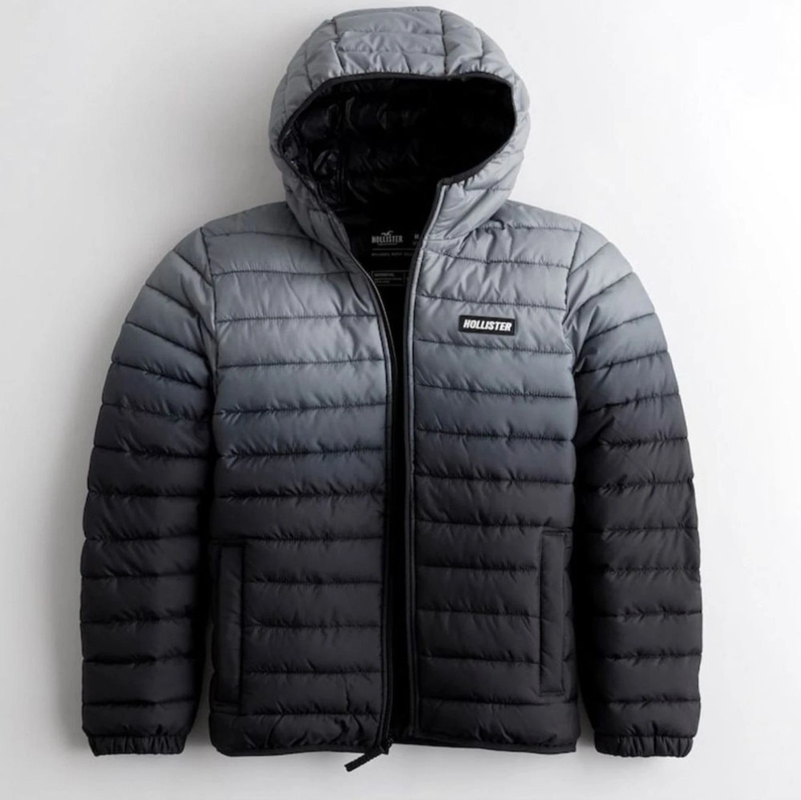 Rare Hollister Ombre Gray Puffer Jacket Gradient Design Large New With Tags