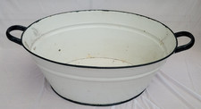Vintage retro two handled white enamelled wash tub/bath Blue rim