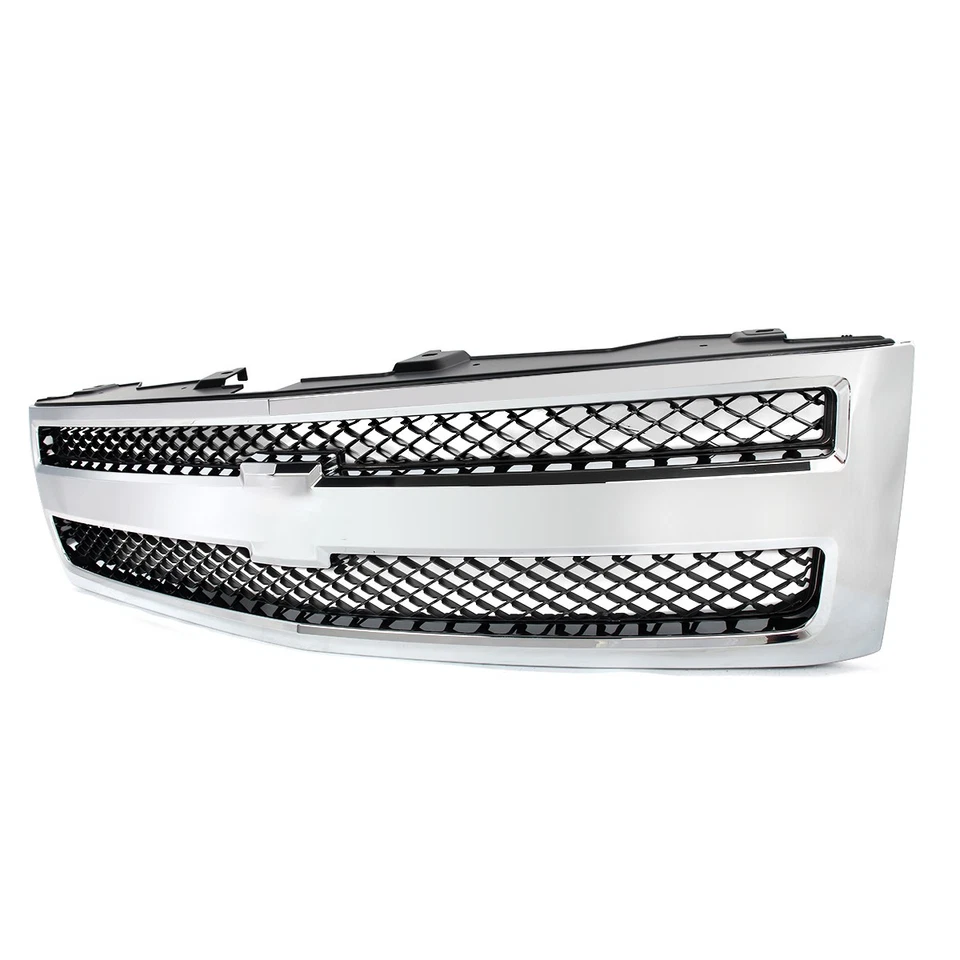 Fit For 2007-2013 Chevy Silverado 1500 Grille Grill Chrome Shell w/ Black Insert Foto 3 de 4