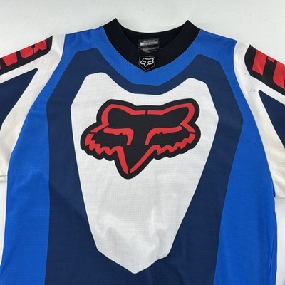 FOX RACING ALLOVER PRINT T-SHIRT COTTON LONG-SLEEVED RED BLUE