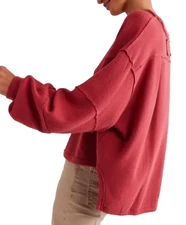 WE THE FREE People Sweatshirt Top Tee TOTAL ECLIPSE HI-LOW Dark Pink Rubies XS