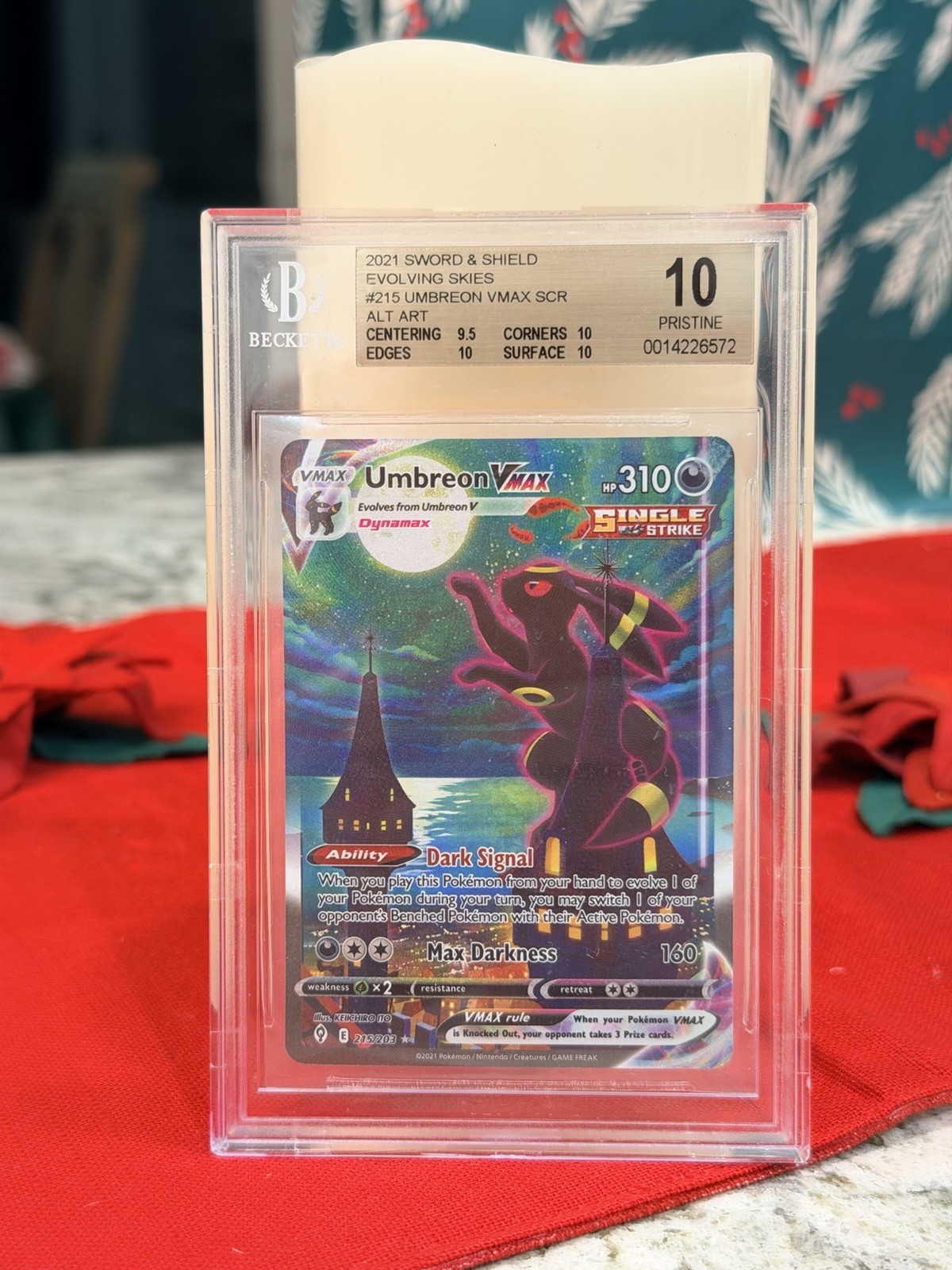 Pokemon 2021 Sword & Shield EVOLVING SKIES UMBREON VMAX SCR #215 BGS 10 PRESTINE